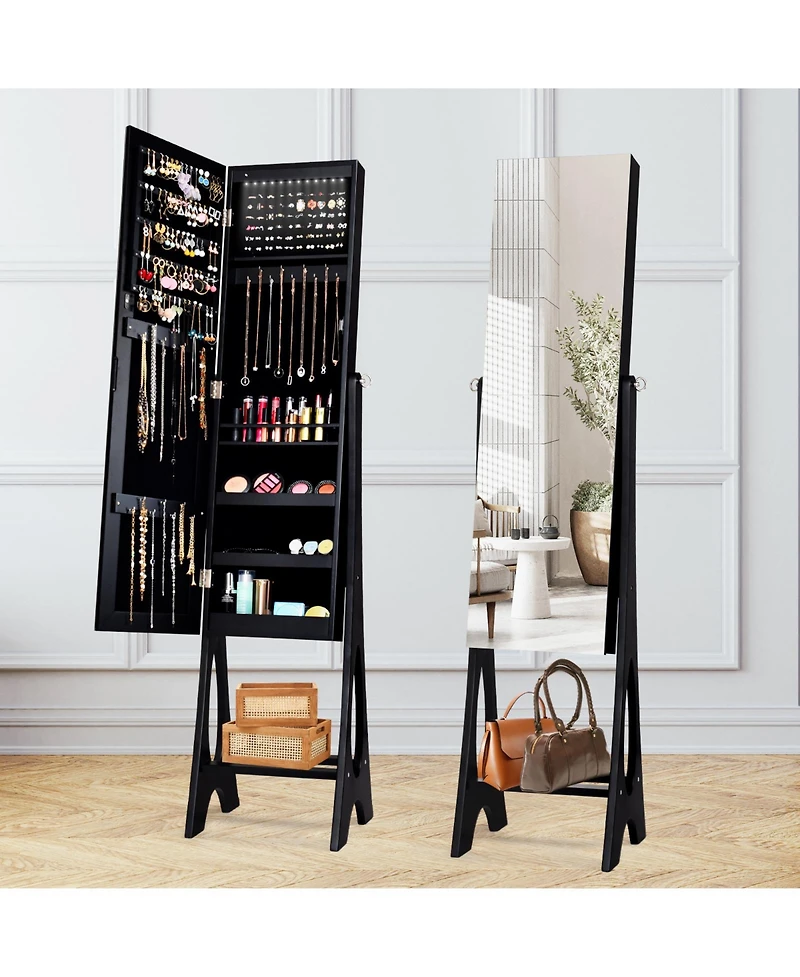 Sugift Freestanding Jewelry Cabinet Armoire Organizer with Bevel Edge Mirror