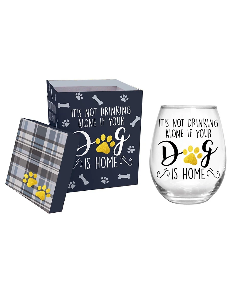 Evergreen Stemless Wine Glass w/box,It's not drinking alone if your dog is home