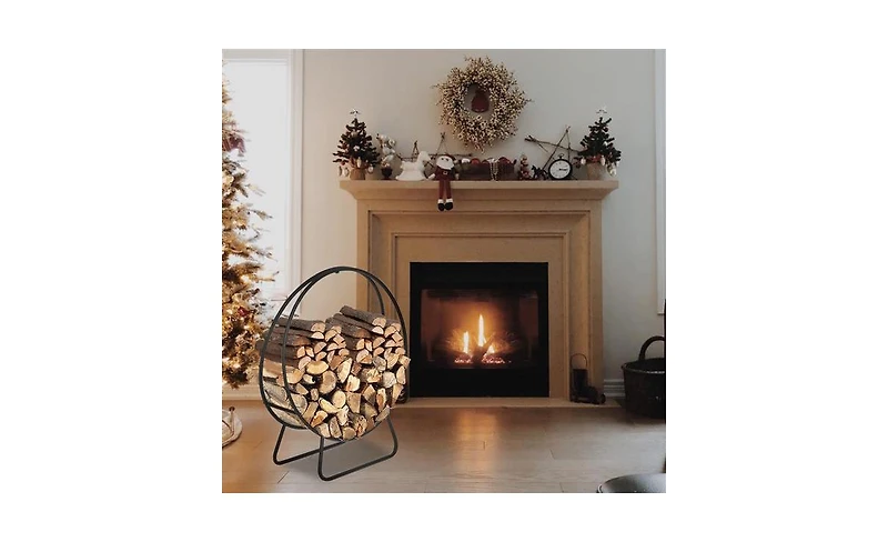Slickblue Black Sand Pattern Iron Fireplace Firewood Stand – 4 Feet Long, 24 Inches High