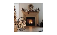 Slickblue Black Sand Pattern Iron Fireplace Firewood Stand – 4 Feet Long, 24 Inches High