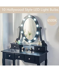 gaomon Vanity Desk With Mirror And Lights, Wood Makeup Dressing Table Oval & Stool,3 Colors Lighting Modes,Modern Bedroom W
