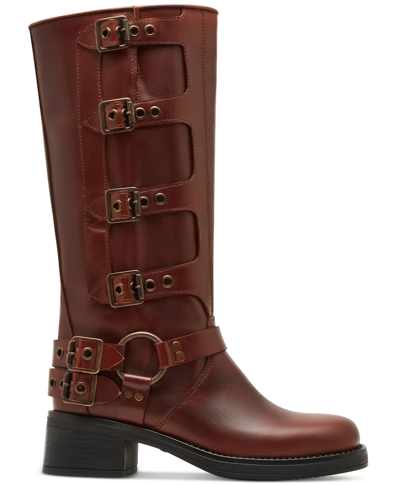 Steve Madden Women's Rocky Knee-High Buckled Moto Boots