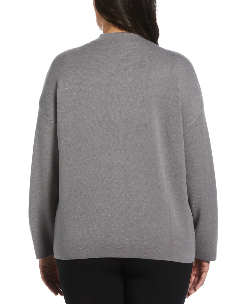Rafaella Plus Floral Jacquard Mock Neck Sweater
