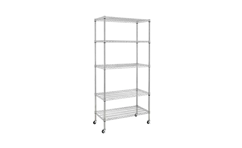 Slickblue 5-Tier Nsf-Certified Steel Wire Shelving with Wheels - Chrome