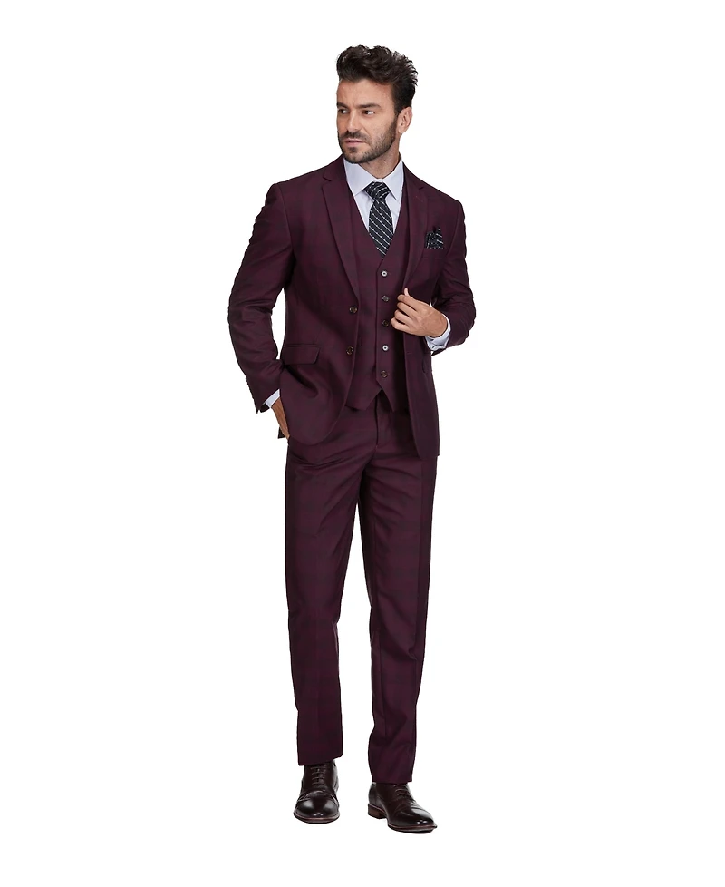 Gino Vitale Men's 3-Piece Slim Fit Check Suit