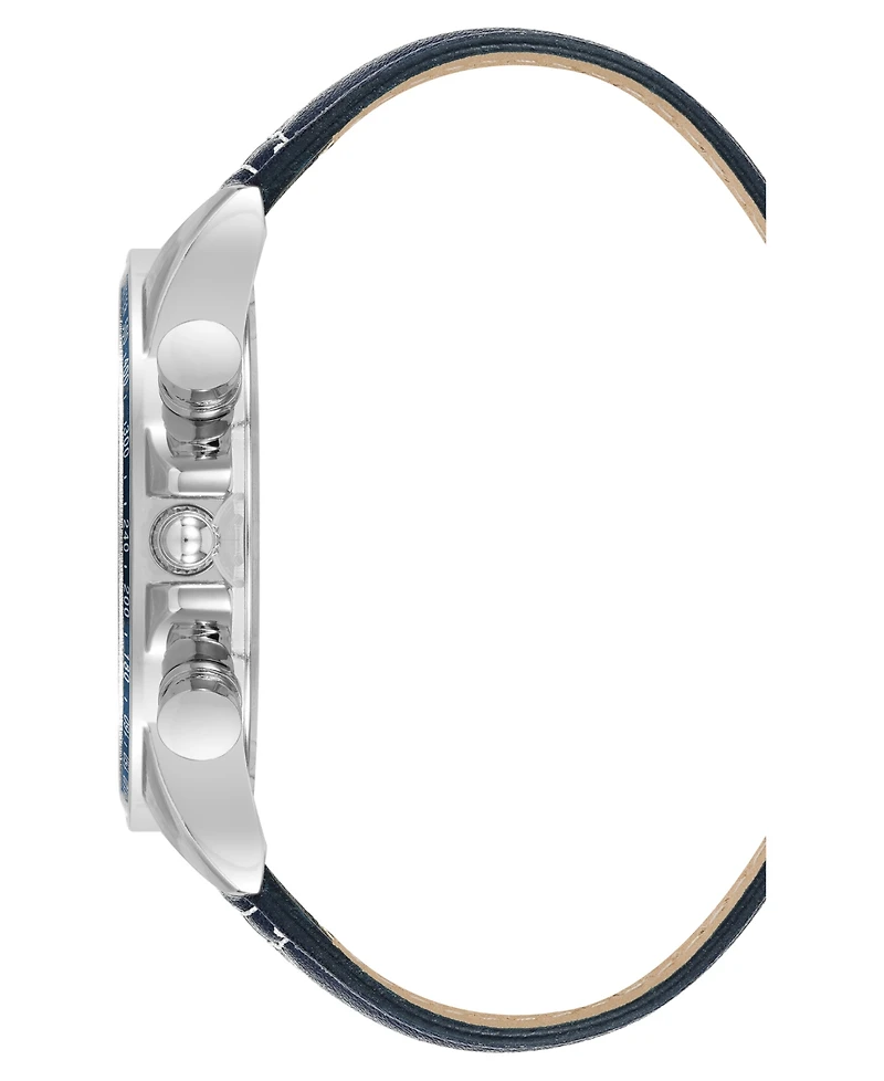 Steve Madden Men's Modern Navy Faux Leather and Silver-Tone Alloy Metal Watch, 45mm
