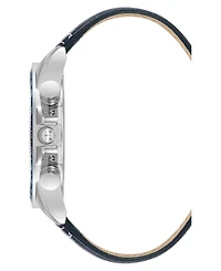 Steve Madden Men's Modern Navy Faux Leather and Silver-Tone Alloy Metal Watch, 45mm