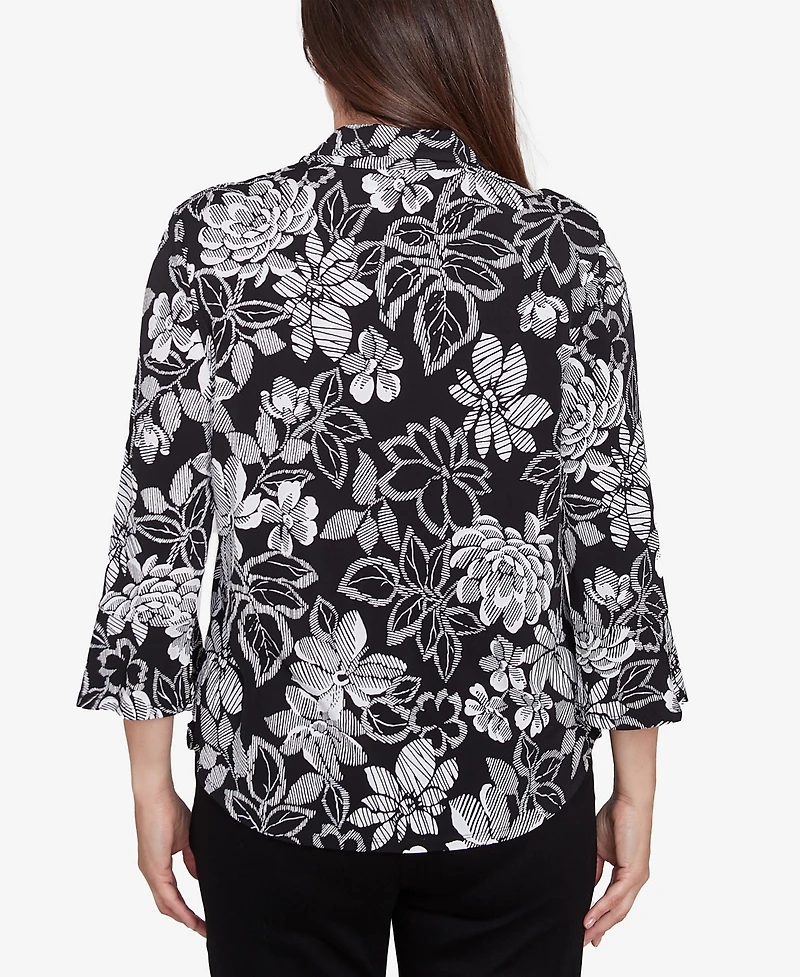 Alfred Dunner Women's Wild at Heart Floral Puff Print Button Down Top