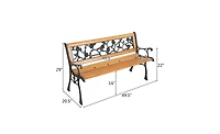 Slickblue 49" Garden Bench Love Seat with Rose Style Backrest – Hardwood and Cast Iron Patio Chair
