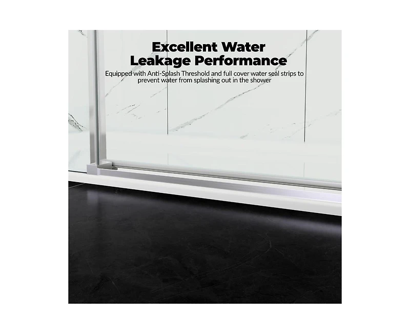 gaomon Shower Door, 44-48" W × 76" H Frameless Sliding Shower Door,Waterproof Glass Shower Door with Stainless Steel Handle and Seal Strip, 5/16"