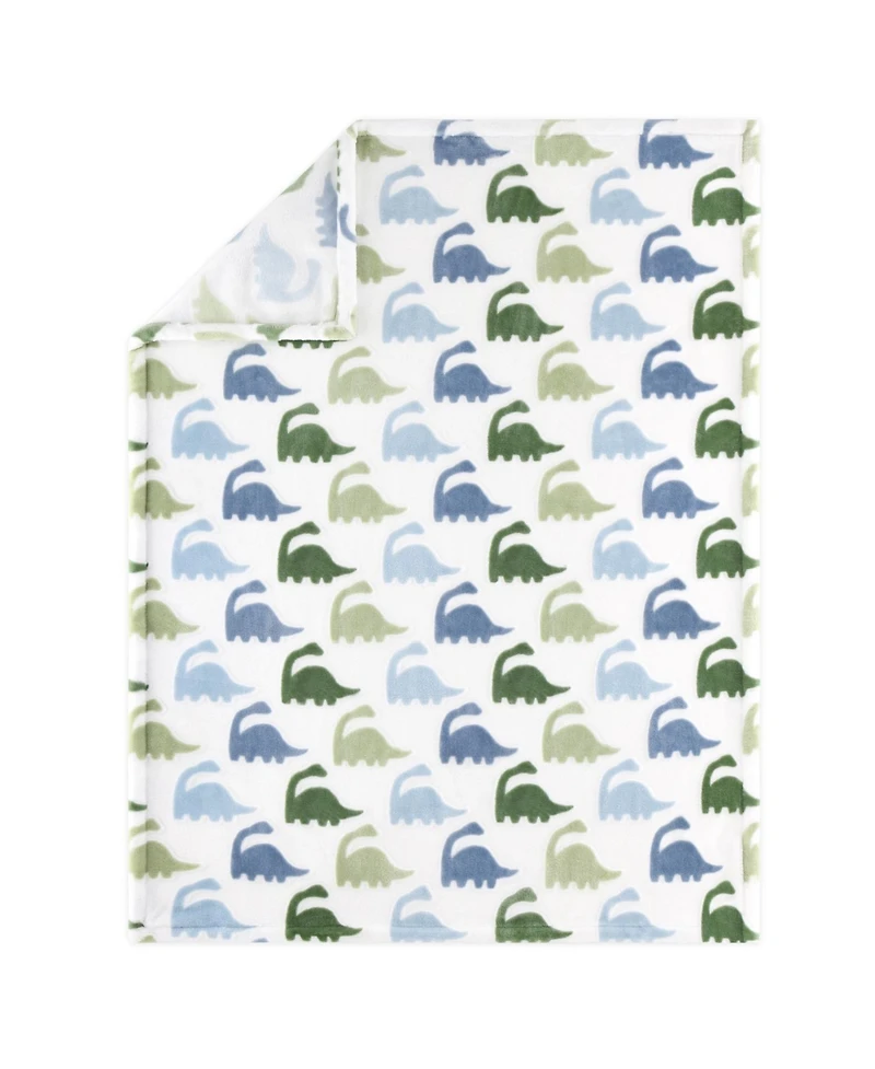 The Peanutshell Blue Dino 5 Piece Crib Bedding Set for Baby Boys, Nursery Set with Blanket