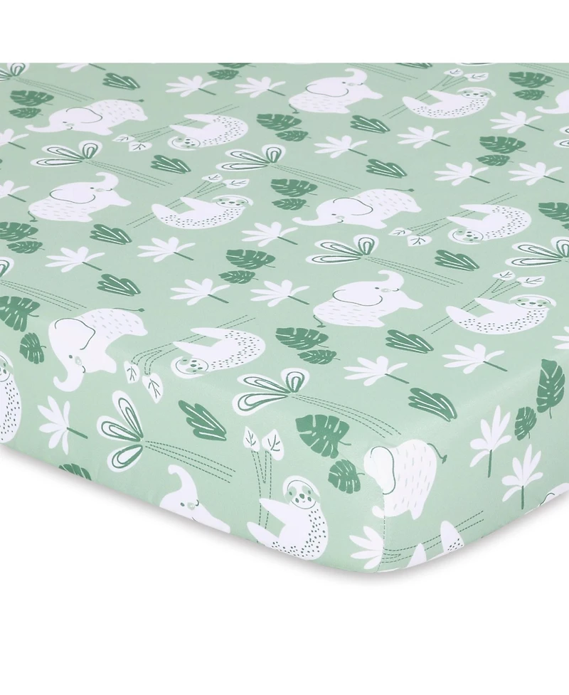 The Peanutshell Pack n Play, Mini Crib, Portable Crib or Fitted Playard Sheets for Baby Boy or Girl, 3 Pack Set, Green Safari