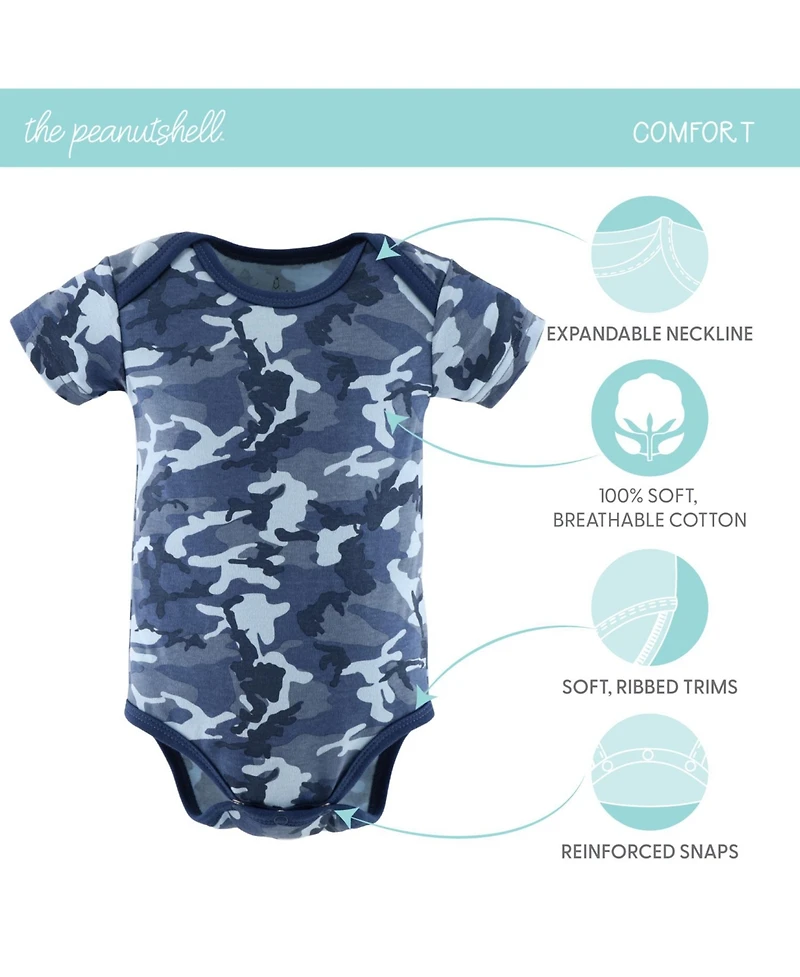 The Peanutshell Baby Boys Bodysuits, 7-Pack, Blue Camo