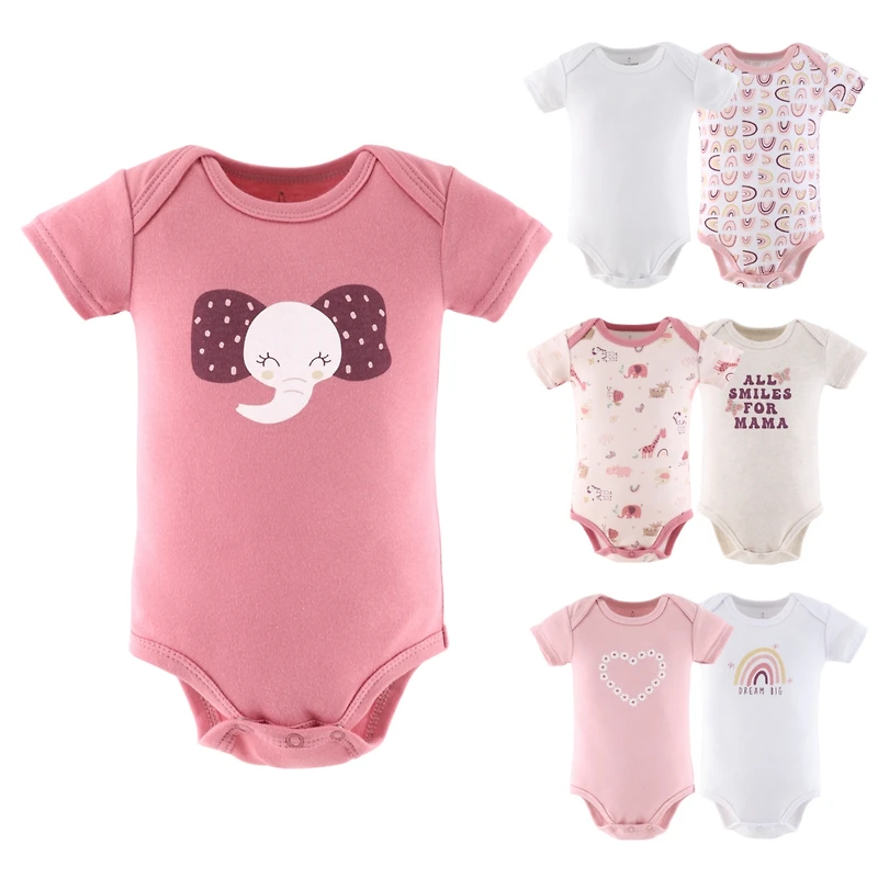The Peanutshell Baby Girls Bodysuits, 7-Pack, Rainbow Safari