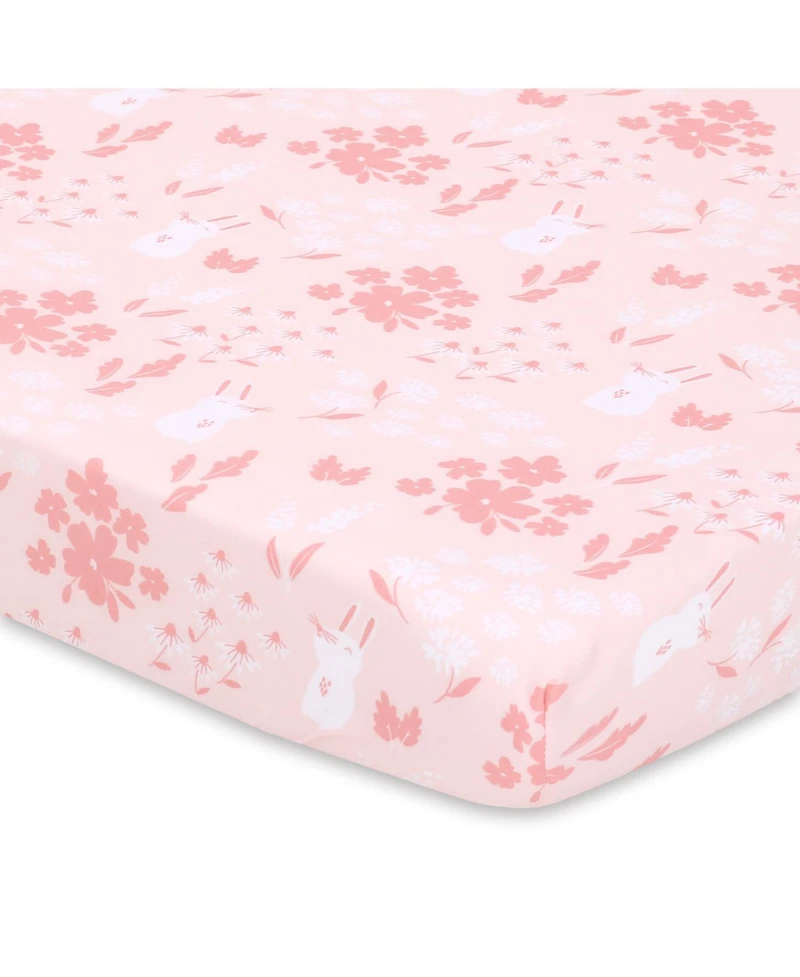 The Peanutshell Woodland Floral 3-Pack Fitted Playard Sheets in Pink, Tan and White