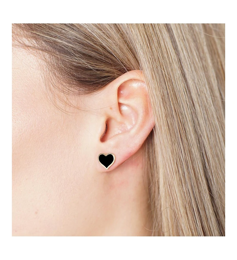 The Lovery Large Onyx Heart Stud Earrings 14K Gold