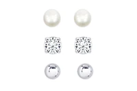 Lily Nily Girls Freshwater Pearl & Cz 3 Pairs Studs Set in Sterling Silver