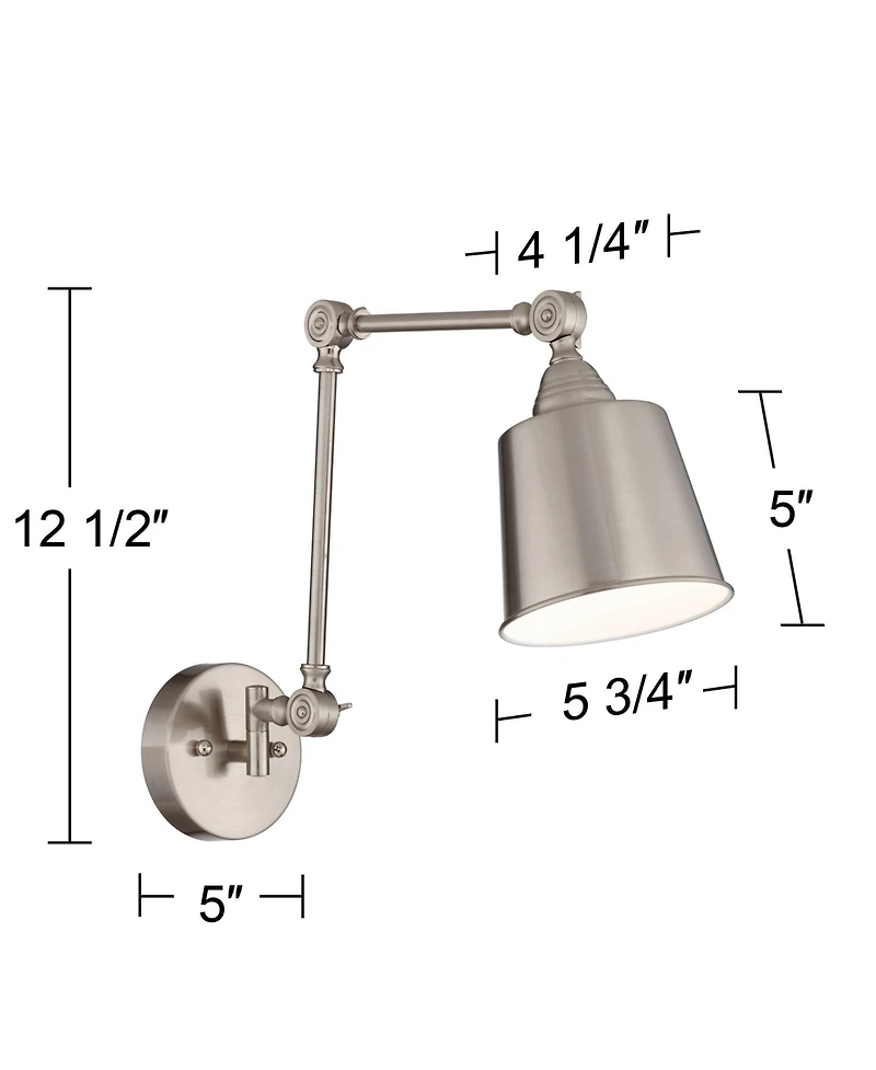 360 Lighting Mendes Modern Industrial Adjustable Swing Arm Wall Lamp Brushed Nickel Hardwired Light Fixture Metal Shade for Bedroom Bedside House Read