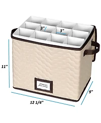 Florida Brands Wine Glass Storage Box with Dividers - Holds 12 Champagne Flute Glasses up to 10" Tall