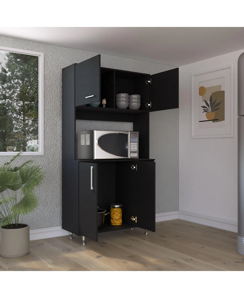 Malta Kitchen Pantry Double Door Cabinet, Four Legs, Three Shelves, Black
