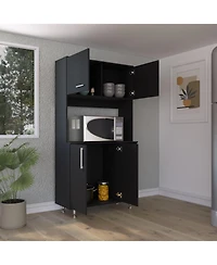 Malta Kitchen Pantry Double Door Cabinet, Four Legs, Three Shelves, Black