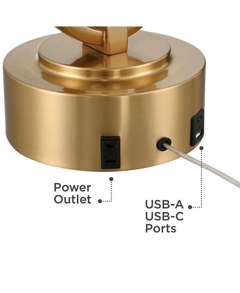 Ramses 25 1/2" High Modern Table Lamp Usb Port Ac Power Outlet Pull Chain Gold Metal Single White Alabaster Dome Shade Living Room Charging Bedroom Be