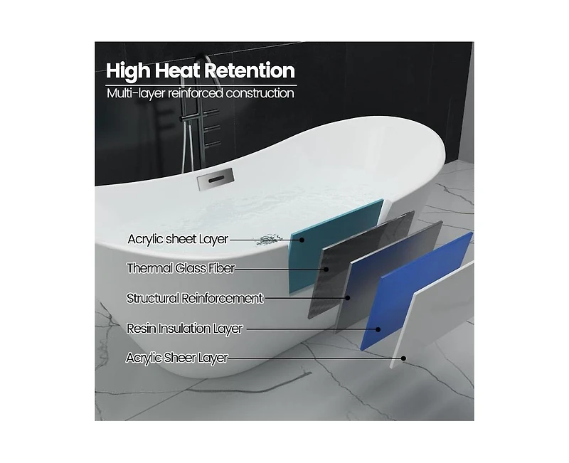 gaomon 67; Freestanding Bathtub, Acrylic Streamline Stand Alone Soaking Bath Tubs for Adult with Overflow and Drain in Chrome, Perfect for Your Bathro