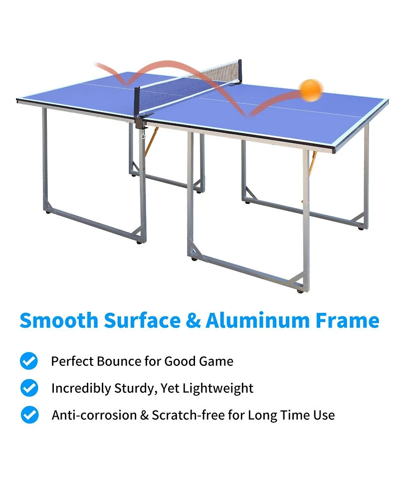Slickblue 6FT Portable Table Tennis Table Set – Foldable Ping Pong Table for Indoor & Outdoor