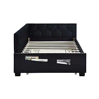 Streamdale Twin Daybed Bed Frame with Trundle, Black Velvet