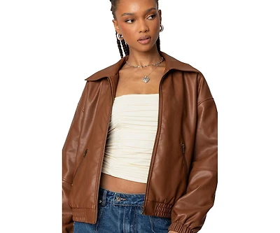 Edikted Womens Halley Faux Leather Bomber Jacket