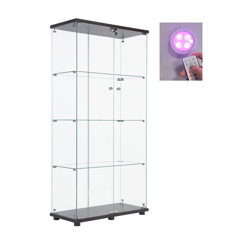 Streamdale Lighted Glass Display Cabinet with Shelves, Black