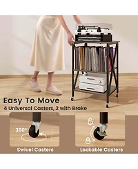 Record Player Stand Vinyl Record Storage Table Holds Up to 121 Vinyl Records