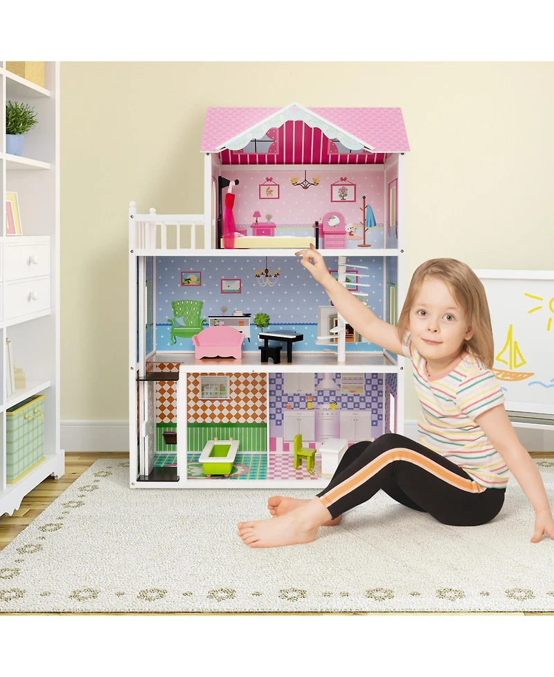 Hongge Wooden Dollhouse with Working Elevator and Rotatable Staircase