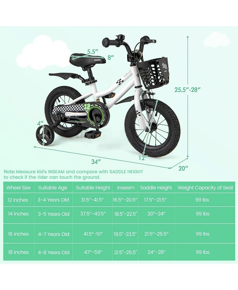 Hongge 12 Inch Kids Bike Children Bicycle with Training Wheels for 3-4 Years Old