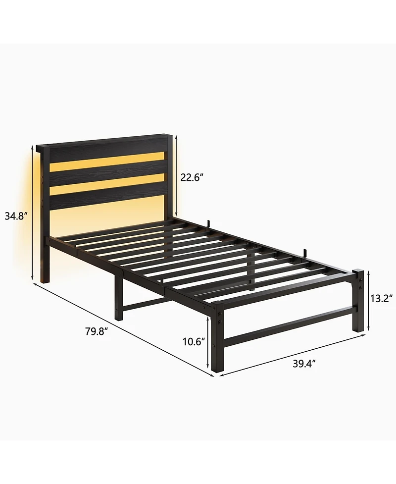 Streamdale Furniture Heavy-Duty Platform Bed Frame with Headboard & Led