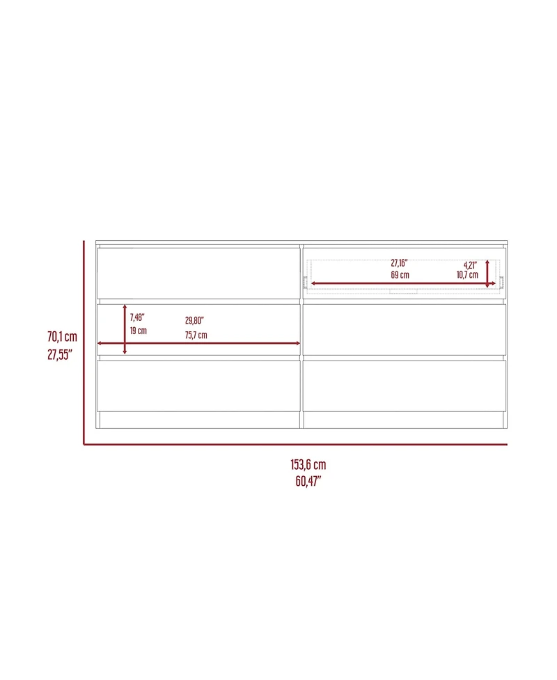 Cocora 6 Drawer Double Dresser, Superior Top, White