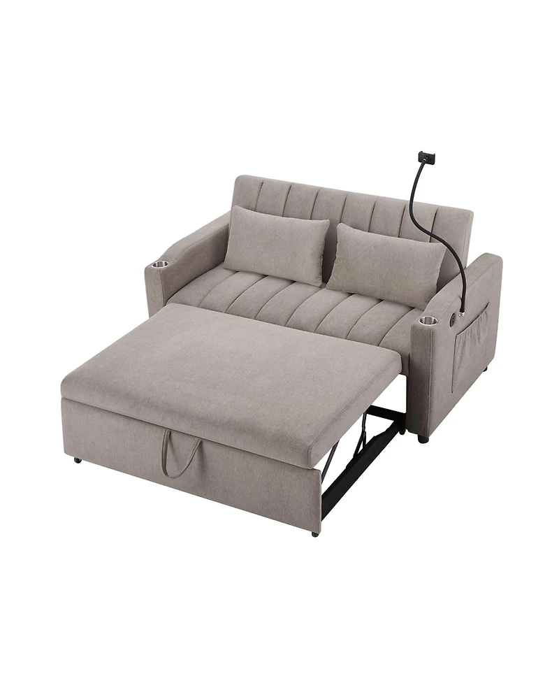 Streamdale Convertible Sofa Bed Loveseat with Usb Ports, Storage, and Phone Holder