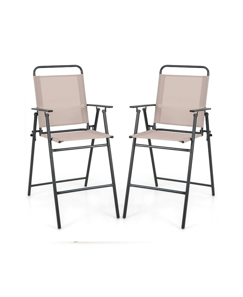 Sugift Set of 2 Patio Folding Bar-Height Chairs with Armrests and Quick-Drying Seat