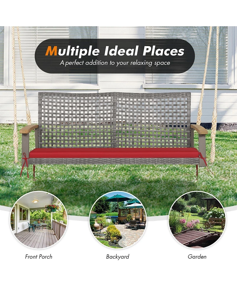 Sugift 2-Person Patio Wicker Hanging Swing Chair