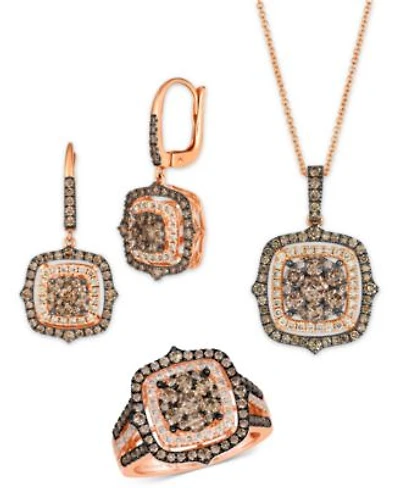 Le Vian Chocolate Diamond Nude Diamond Halo Cluster Pendant Necklace Drop Earrings Ring Collection In 14k Rose Gold