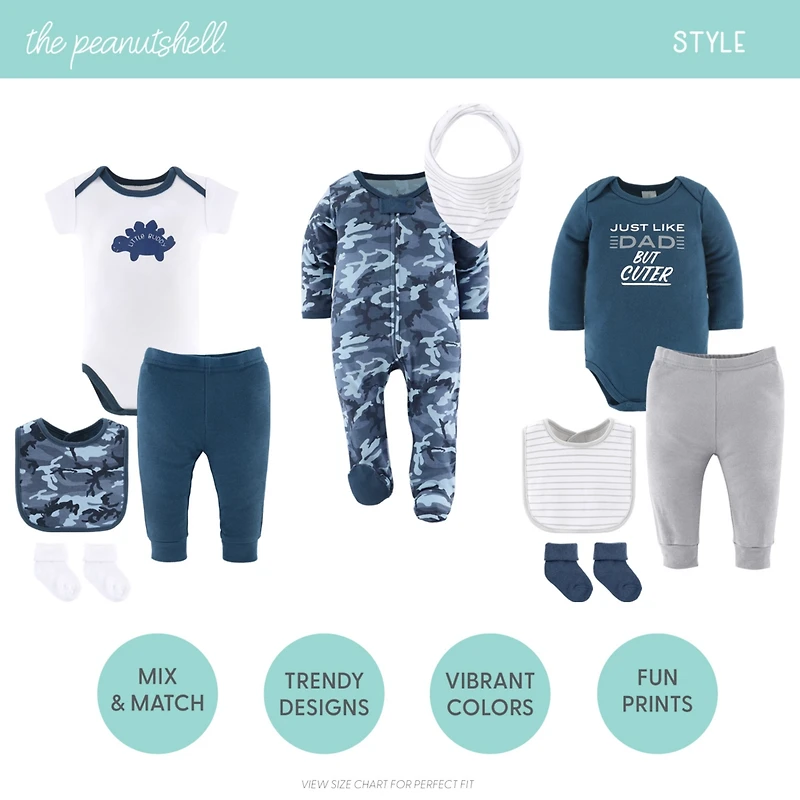 The Peanutshell Baby Boys Layette Gift Set Boys, Blue Camo, 23 Essential Pieces,