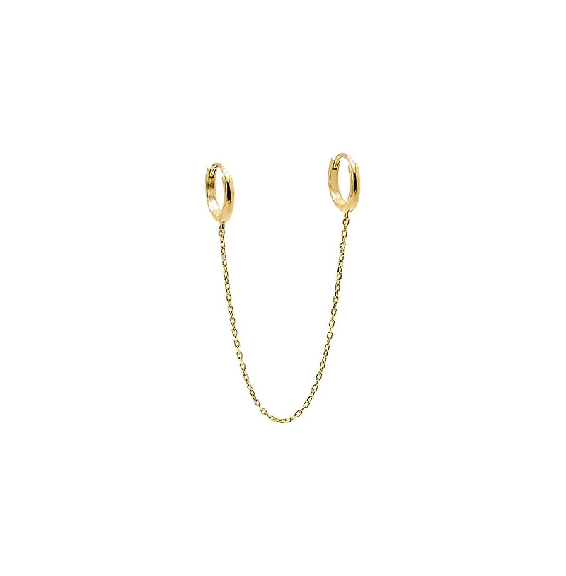 Solid Double Chain Huggie Earring 14K