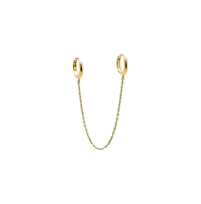 Solid Double Chain Huggie Earring 14K