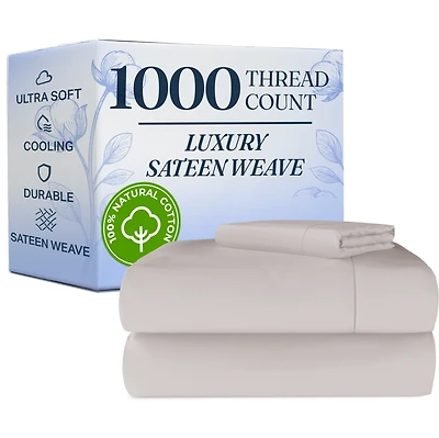 4 Piece Sheet Set 100% Cotton 1000 Thread Count