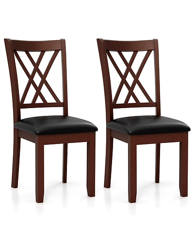 Gymax Set of 2 Dining Chair Kitchen Chair with Backrest Padded Seat & Rubber Wood Legs