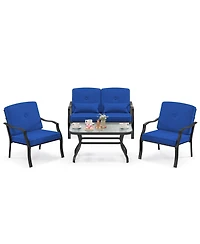 Costway 4 Pcs Patio Furniture Set Outdoor Conversation Sofa Tempered Glass Coffee Table