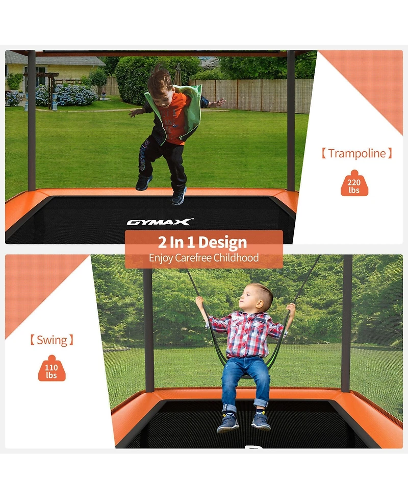 Gymax 6FT Recreational Kids Trampoline W/Swing Safety Enclosure Indoor/Outdoor Orange