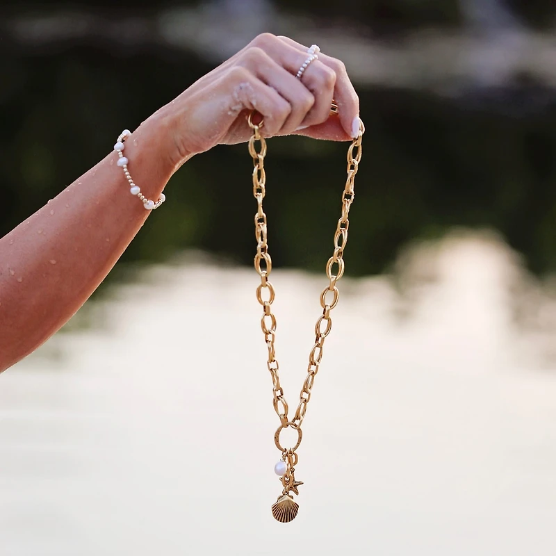 Non-Tarnishing Gold filled, 3mm Ball and Freshwater Pearl Stretch Bracelet