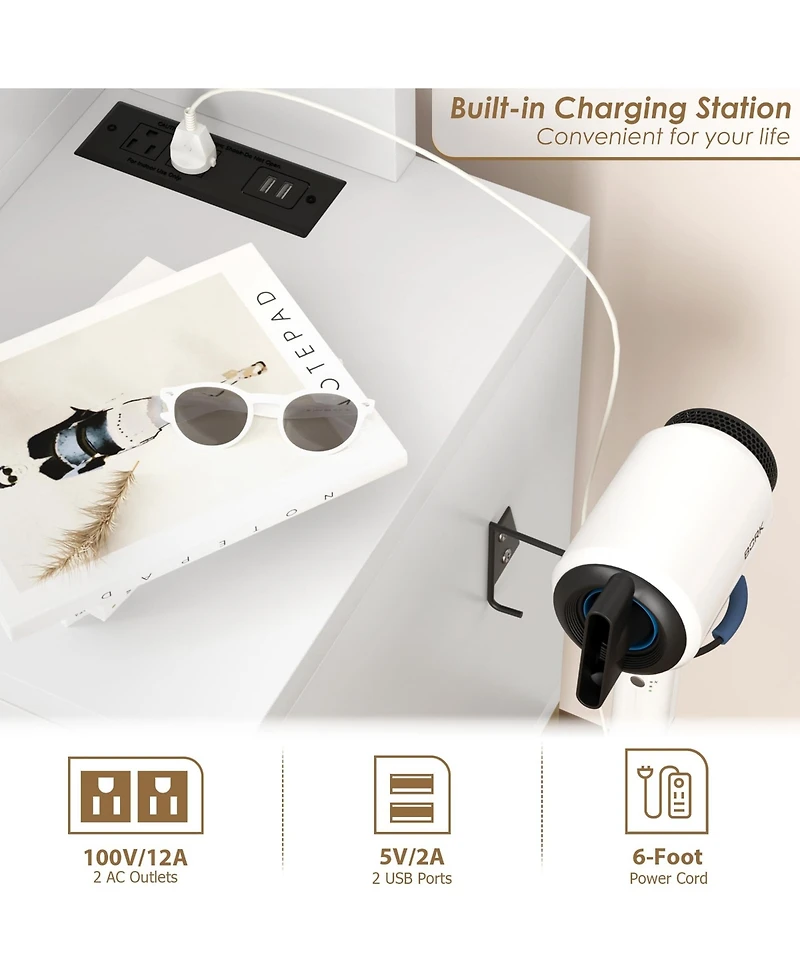 gaomon Vanity Desk with Mirror, Makeup Vanity Desk Charging Station,Led Light with 3 Lighting Modes