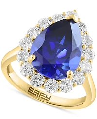 Effy Pear-Shape Lab Grown Emerald (4-1/5 ct. t.w.) & Diamond (1-1/3 Halo Ring 14k Yellow Gold (Also lab-grown Sapphire)